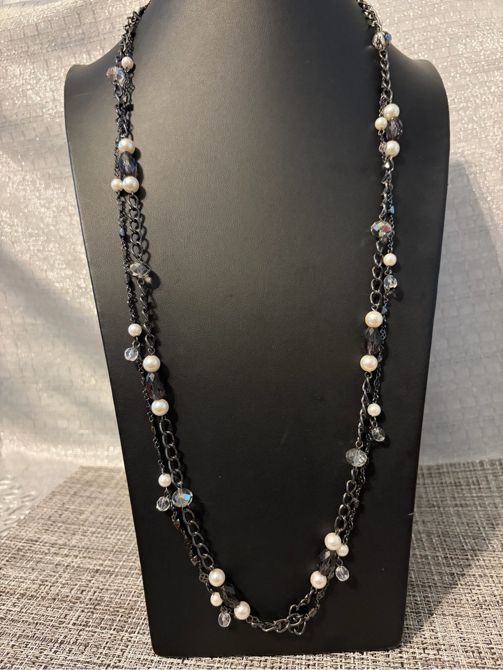 Vintage Premier Designs Elegant Black Chain Necklace with Pearl & Crystal